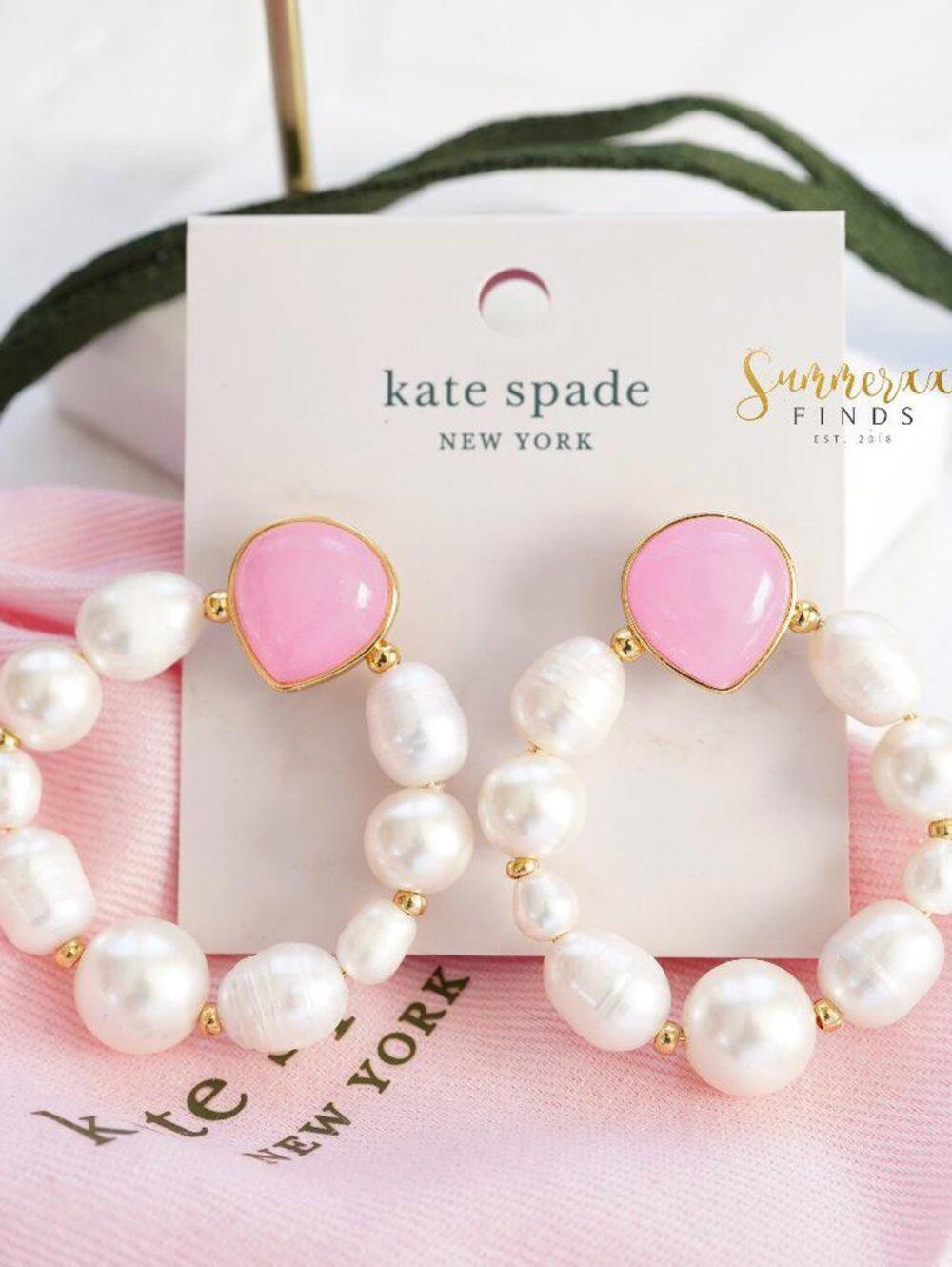 Kate Spade Pearl Drop Hoop Earrings Pink